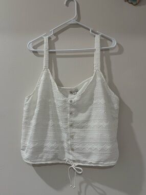 Cato Cream Textured Button-Front Tank with Drawstring